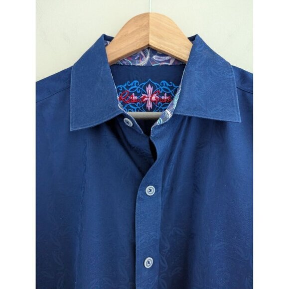 Robert Graham Knowledge Wisdom Truth Floral Print Navy Shirt Size M - Picture 6 of 10